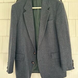 VINTAGE Robert Stock  Blue 100% Wool Tweed Blazer 42R
